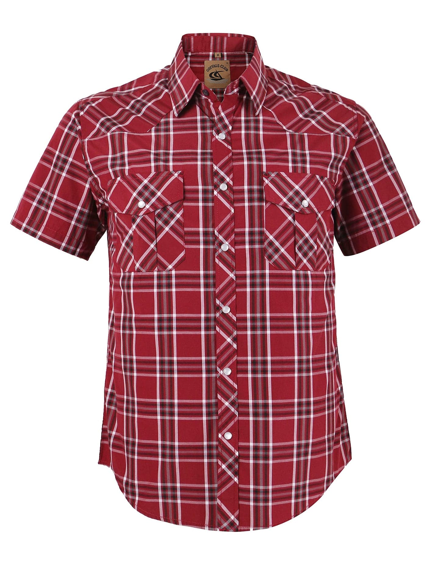 COEVALS CLUB Men's Western Cowboy Short Sleeve Pearl Snap Casual Plaid Work Shirts (Red #8 S)