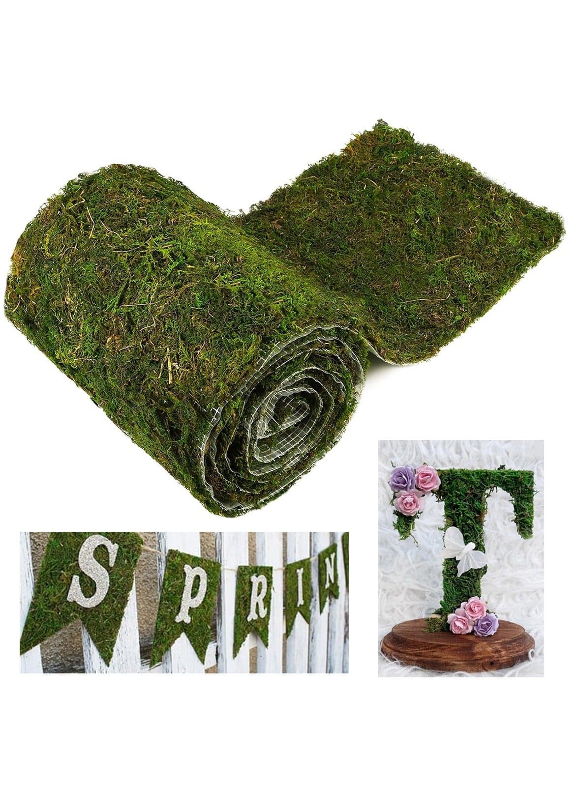 Moss Roll, Dried Moss for Crafts, Moss Table Runner for Fairy Gardens, Wedding Woodland Decor, Preserved Moss Mat for Table Decoration (30X100CM/11.8X39.4INCH)