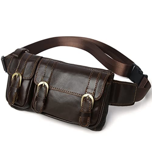 Vintage Leather Waist Bag Fanny Pack for Men Women Hip Bum Bag Belt Slim Cell Phone Purse Wallet Vintage Retro Crossbody Sling Pouch Brown