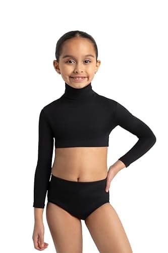 Capezio girls Girls' Turtleneck Long Sleeve Top athletic shirts, Black, 8 10 US