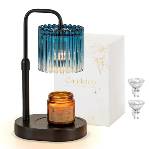 Candeldo Candle Warmer Lamp with Timer Navy Blue Candle Warming Lamp with 2 Bulbs Height Adjustable Wax Melt Dimmable Bedroom Decor for Women