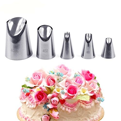 FantasyDay 5 piece Stainless Steel Rose Flower Piping Tips Piping Nozzles Cake Decorating Supplies Cookies Cupcake Icing Decorating Supplies Decorating Kits Frosting Icing Tips Baking Set Tools #3