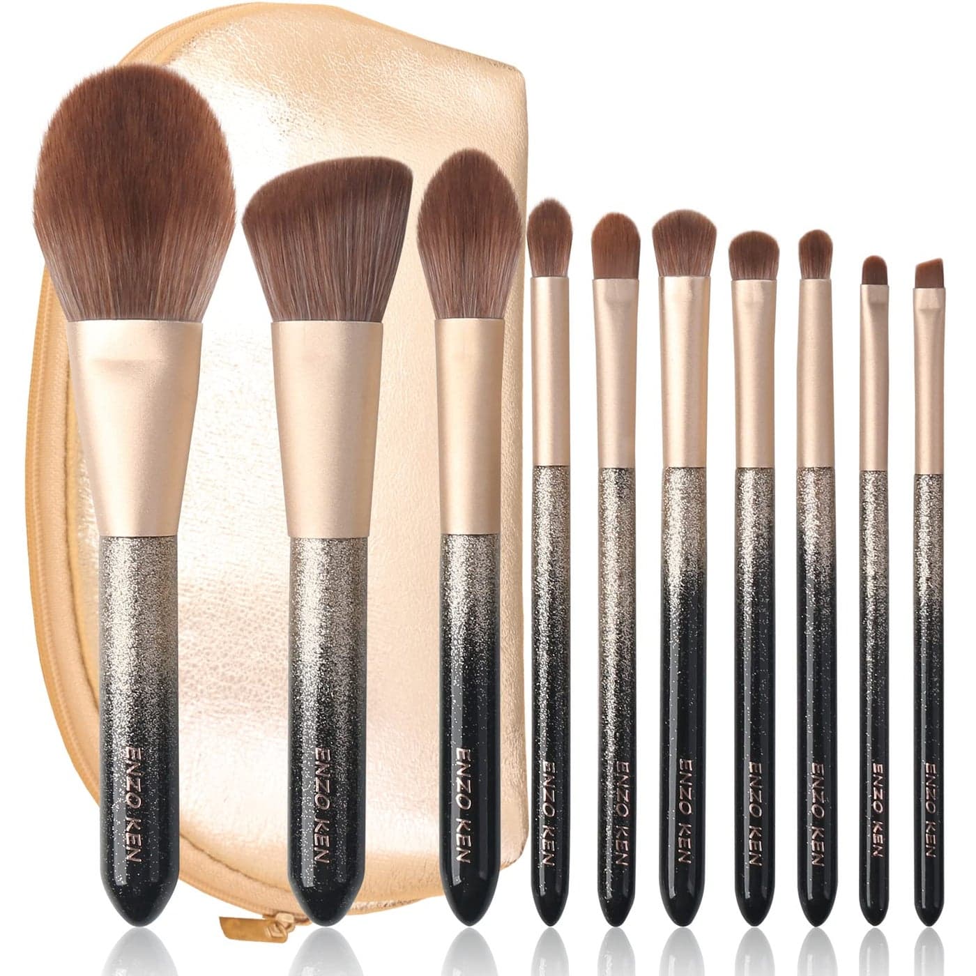 ENZO KEN Natural Hair Makeup Brush Set Professional Sable Makeup Brushes Set with Case Natural Hair Brushes Makeup Set Glitter Make up Brushes Set Professional Natural Makeup Brushes ORRA Black