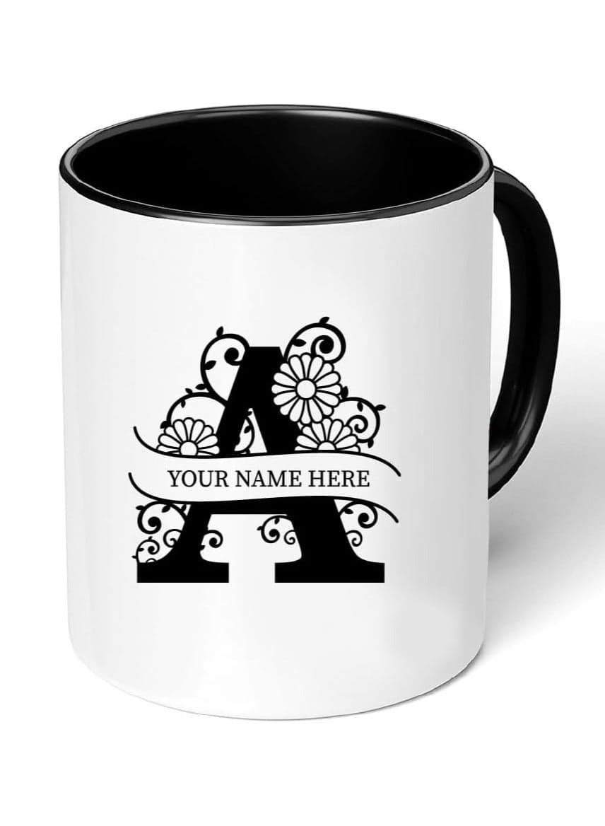 Personalized Black Coffee Mug - Add Your Name - Perfect for Birthdays - Holidays or Everyday Use - Customizable 11oz Ceramic Mug (A)