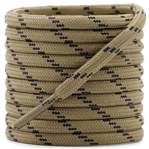 DELELE Round Work Boot Laces: 55 inch Light Brown Black Heavy Duty Hiking Shoe Laces for Boots 2 Pair