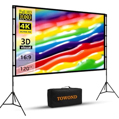 Towond 120 inch Projector Screen with Stand, 4K HD 16:9 Foldable Anti-Crease Indoor Outdoor Movie Screen, Portable Projection Screen for Backyard Theater, Camping, and Office Presentations