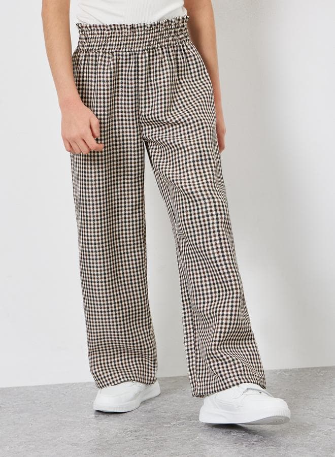 Girls Checkered Wide-Leg Trousers