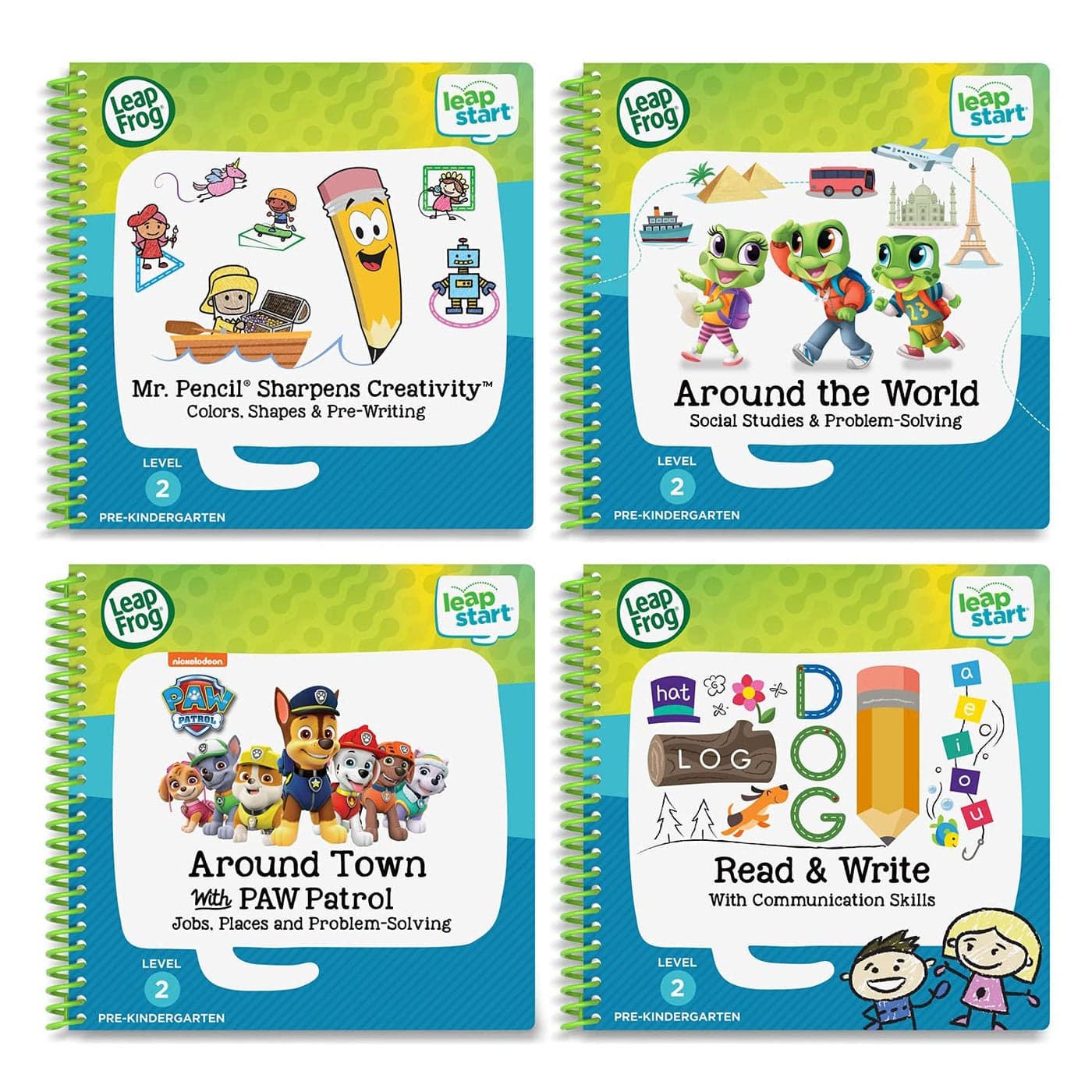 LeapFrog LeapStart Pre-K 4-Pack, for 3-6 yrs includes Mr. Pencil Sharpens Creativity, Read and Write, Around the World, Around Town With PAW Patrol