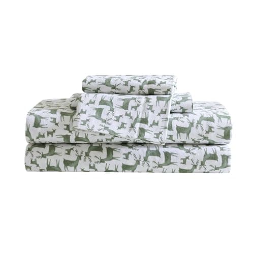 Eddie Bauer Flannel Sheets Twin Size AntiPilling Wrinkle Resistant Cotton Touchably Soft for AllSeason Comfort Bed Sheets with Matching Pillowcase Fitted Sheet Deer Camp Green