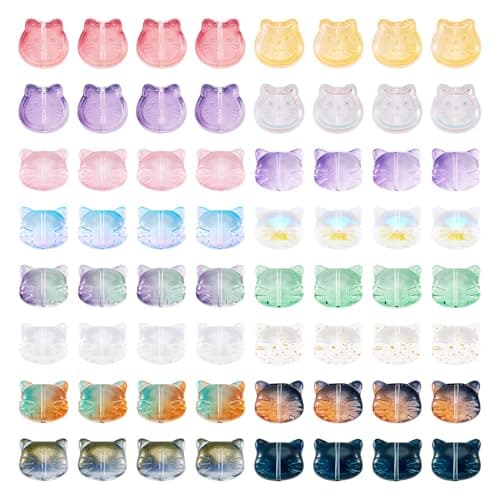 Craftdady 60 pcs Handmade Lampwork Cat Head Beads Mixed Color Kitten Head Glass Beads Mini Pet Animal Cat Loose Spacer Beads for Jewelry Bracelet Necklace Earring Making