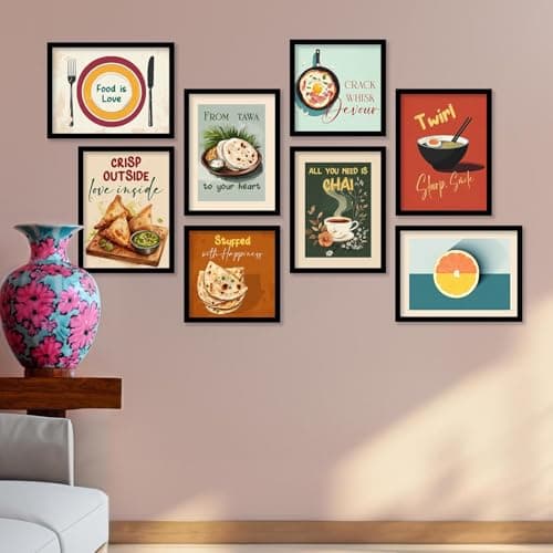 kotart Restaurant Kitchen Bar Lounge Decoration Items | Café Wall Décor | Premium Wall Art | Retro Theme Cooking Food Kitchen Quotes Wall Poster With Frame Set of 8 (Art 4, Small (10x13 or 10x10 inch), Framed)