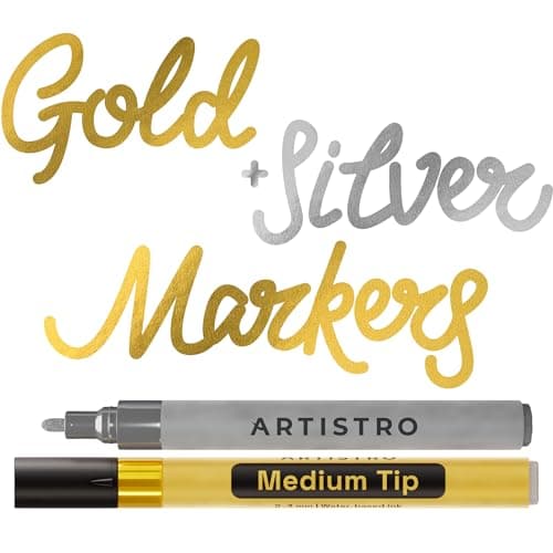 ARTISTRO 2 Gold Silver Acrylic Paint Markers 3mm MediumTip Paint Pens Perfect for Crafting Art Projects More