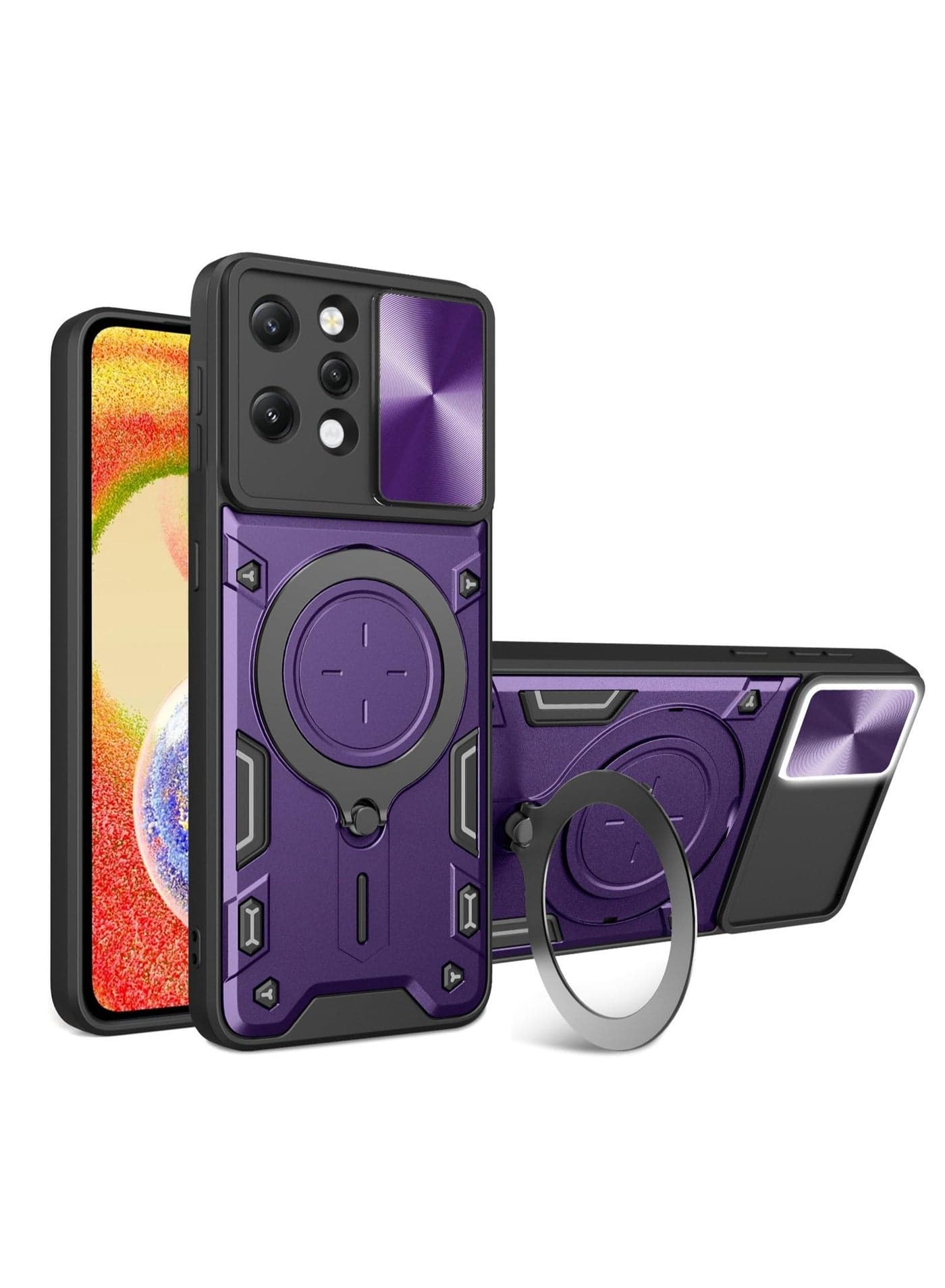 Case Cover for Redmi 12 4G/5G, Slide Camera Lens Cover, 360°Rotating Kickstand Ring, Bumper Shockproof Phone Case,Compatible with Car Magnetic Mount