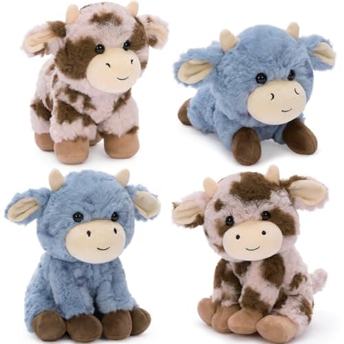Tezituor 4 Pcs Cow Stuffed Animal Plush Toys Cute Small Stuffed Cow Baby Shower Birthday Party Favors Farm Themed Gift for Kids Toddler