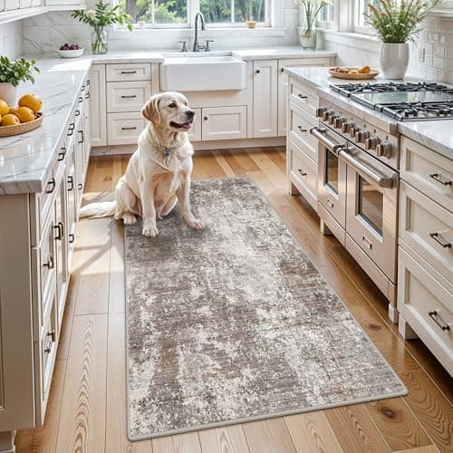 3x5 Washable Entryway Rug NonSlip Rubber Backed Small Area Rug for Kitchen Bedroom Living Room Office Soft LowPile Thin Modern Abstract Neutral Throw Rug Brown Beige 3x5