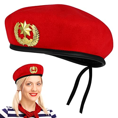 Amosfun Beret Men for Hats Mens Cap Garrison Berets French Beret Hat Red Square Dancing Eight Pointed Star Woolen Cap Sailor Hat for Square Dancing Art Performance Stage Show