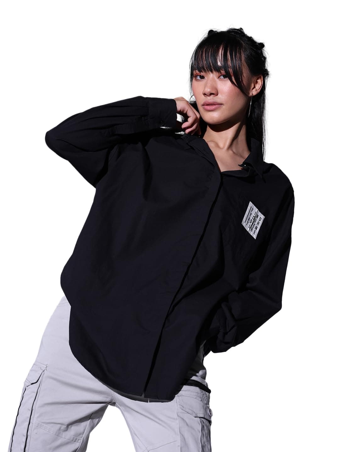 Hubberholme Women Black Oversized Cotton Shirts HHWSHW23066_BK_XXL