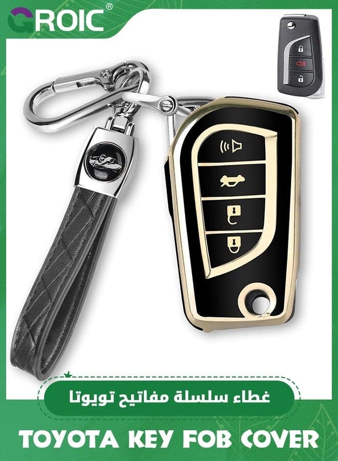 For Toyota Key Fob Cover with Keychain, Soft TPU 4 Button Car Shell Case for Avalon Camry Corolla Fortuner Highlander Levin Rav4 Sequoia Sienna Tacoma Tundra Yaris, Holder