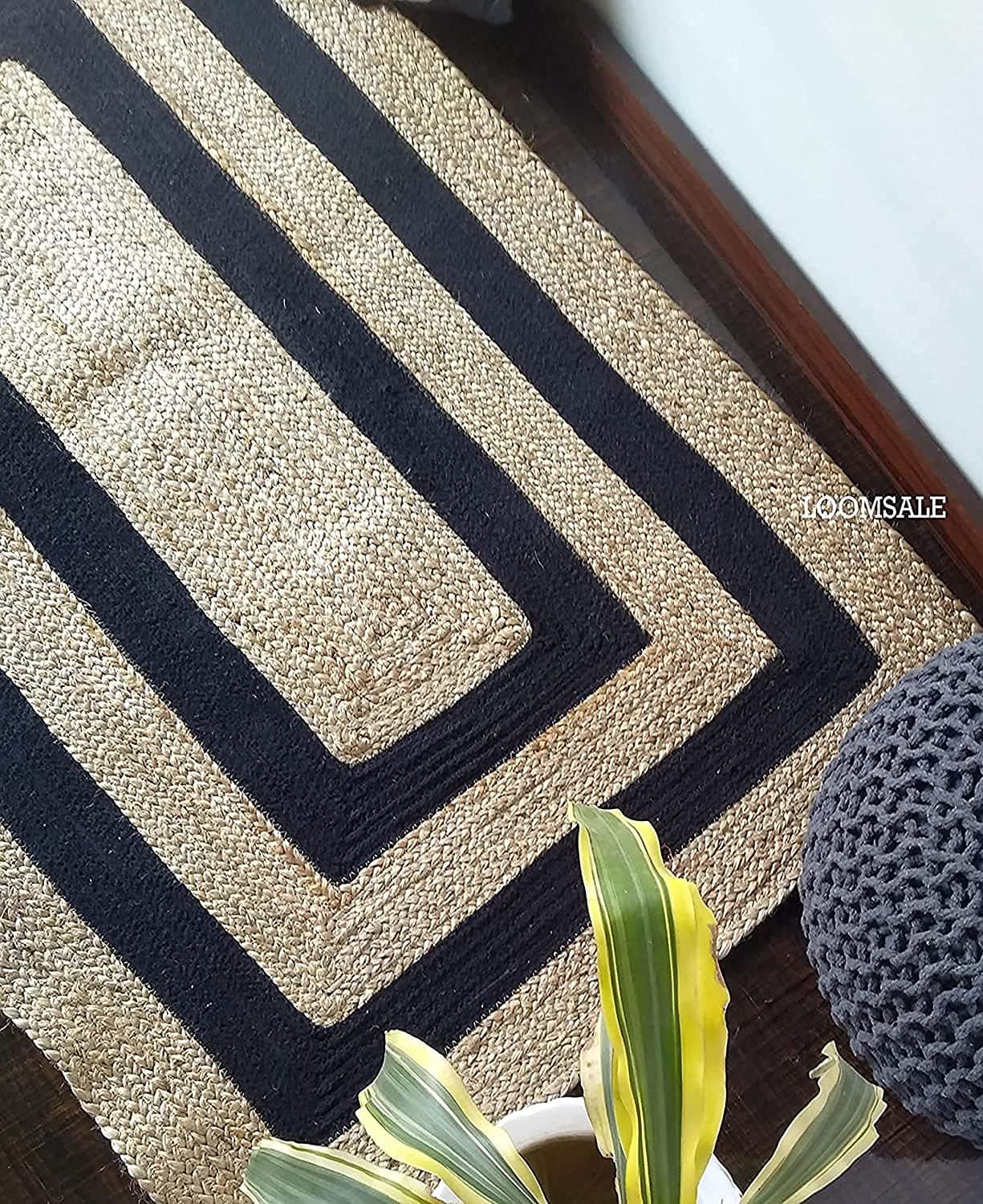 HOMDECLOYAL Handloom Jute Braided Reversible HandWoven Rectangular Floor Mats RugCarpetMat for Living Bedroom Hall Kitchen Mat Bedside mats Color4 2 feet x 5 Feet Runner