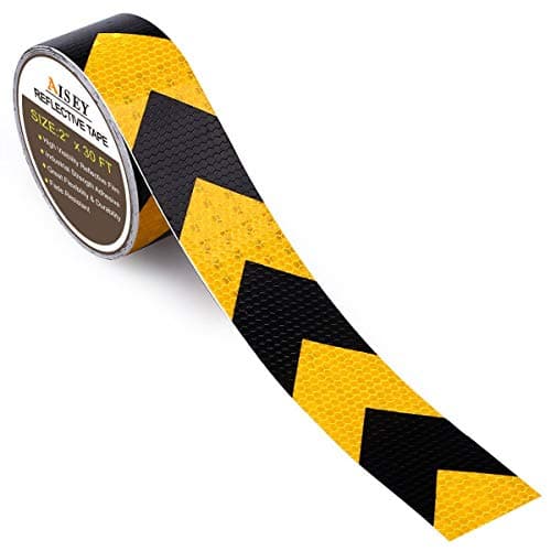 AISEY 2" X 30ft Reflective Safety Hazard Warning Tape Waterproof Yellow Black - High Intensity Reflector Tape for Outdoor Steps