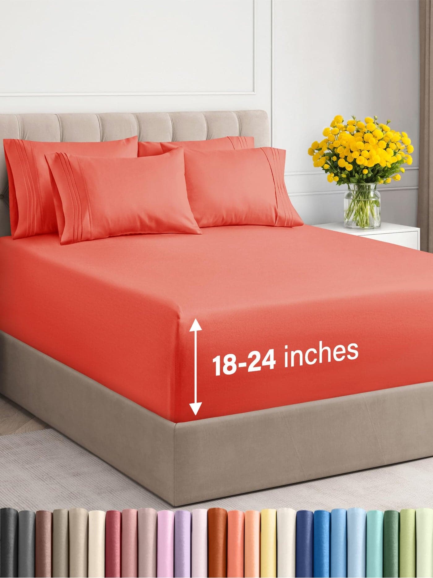 Extra Deep Queen Sheet Set 6 Piece Breathable Cooling Sheets Hotel Luxury Bedding Set w1824 Inch Extra Deep Pockets Easy Secure Fit Super Soft Wrinkle Free Comfy Coral Queen Size