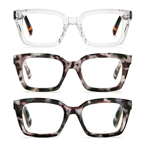 DXYXYO Blue Light Blocking Reading Glasses for Women 1.5 Oversized Computer Readers Retro Fashion Oprah Style Square 3 Pack