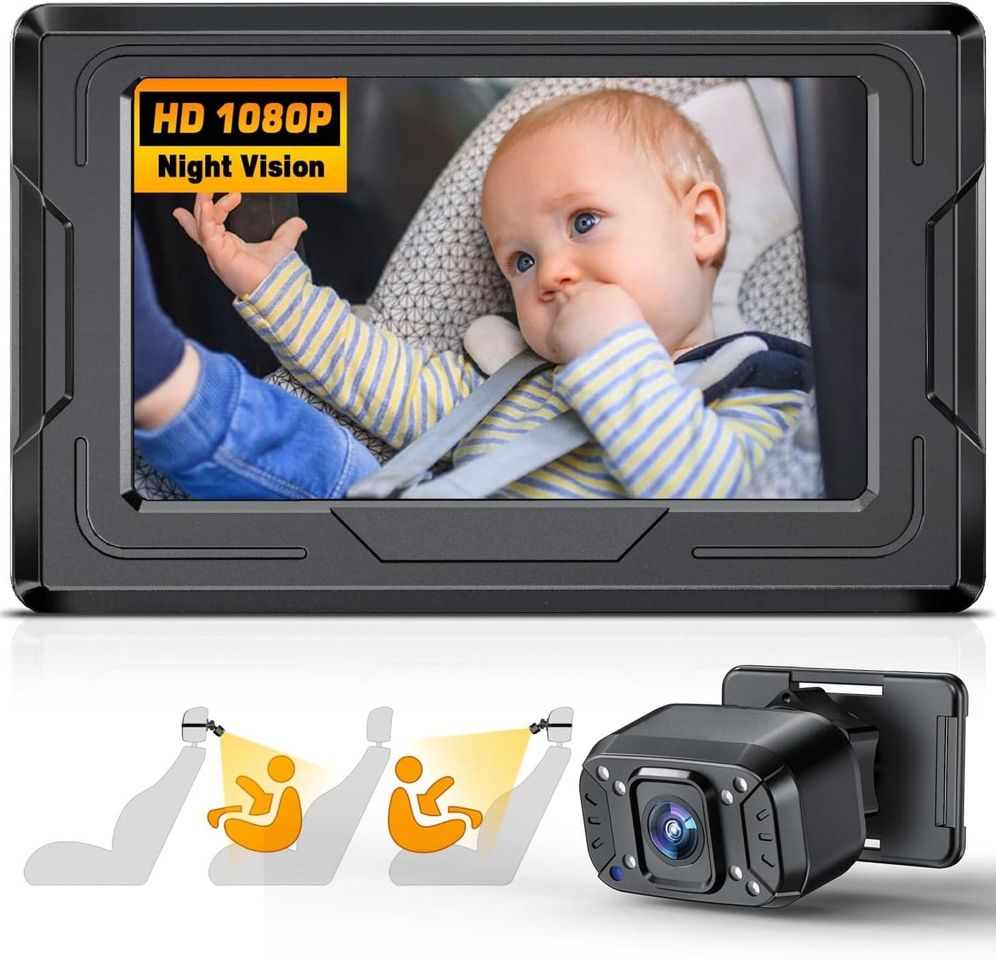 FEISIKE Baby Car Camera 43 Back Seat Baby Car Camera Mirror for Crystal Infrared Night Vision 360 Rotation 149 Wide View 3 Mins Easy Installation