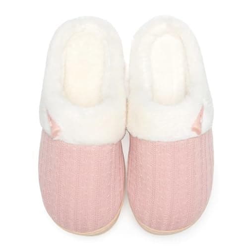NineCiFun Women's Slip on Fuzzy Slippers Memory Foam House Slippers Outdoor Indoor Warm Plush Bedroom Shoes Scuff with Faux Fur Lining size 5 6 pink