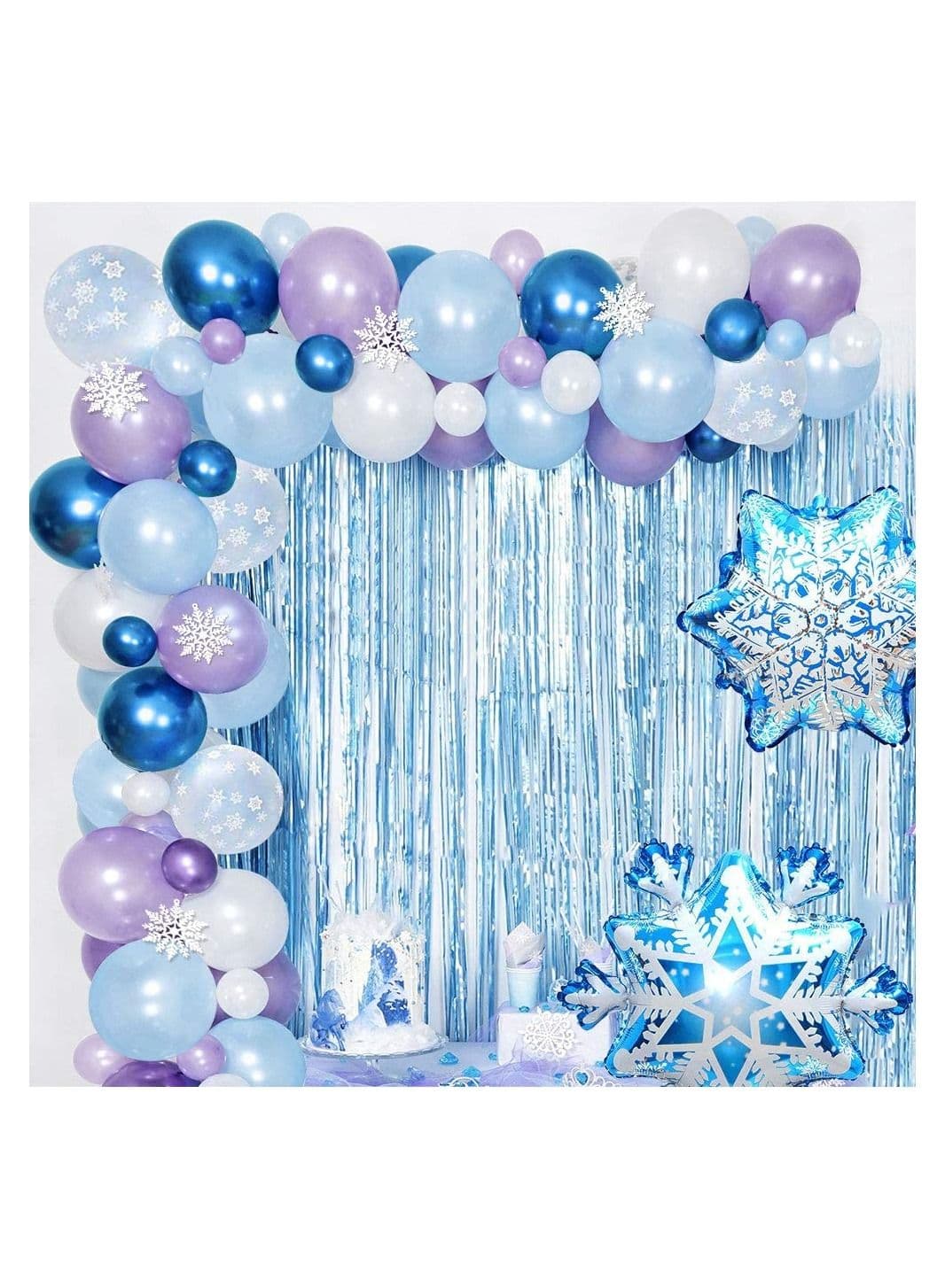 Wonderland Birthday Party Balloon Arch, Winter Frozen Theme Decoration, Blue White Metallic Latex Foil Garland with Snowflake Balloon Strip Tape Ribbon for Girls Baby Shower (78pcs)