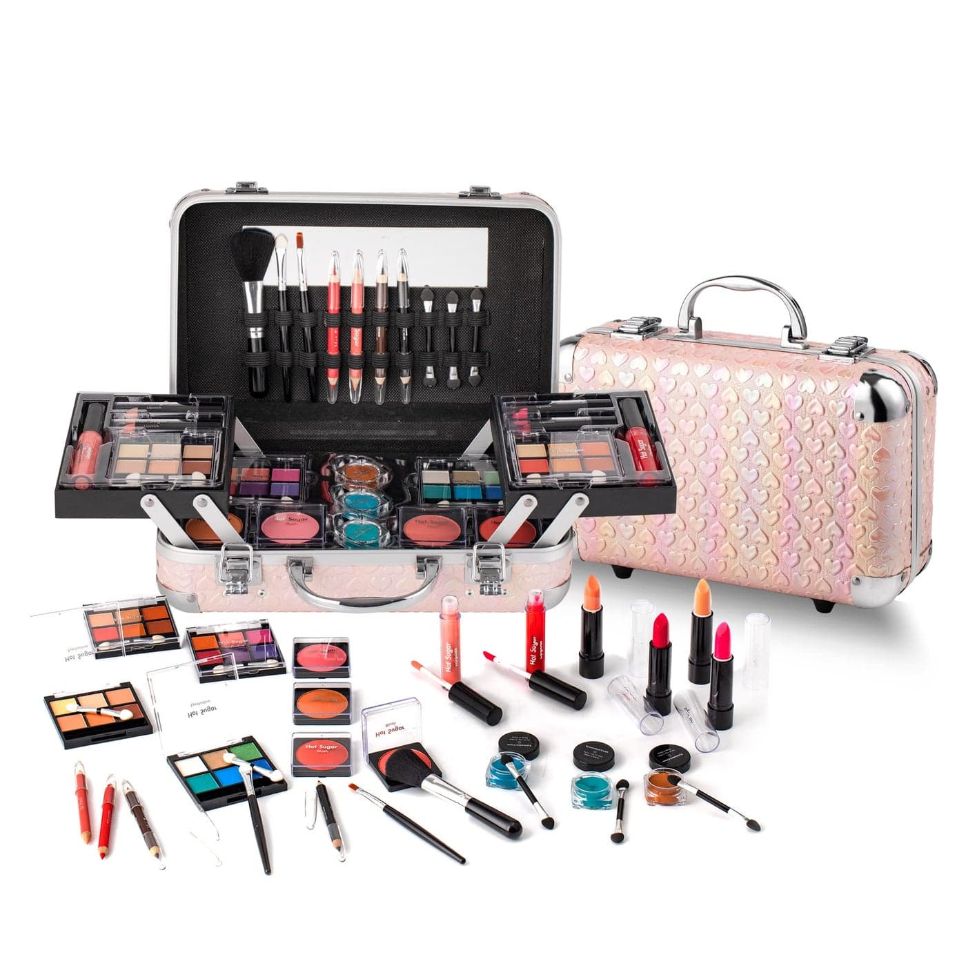 Hot Sugar All In One Makeup Set for Teen Girls Full Makeup Kit for Beginners With Eye Shadow Palette Blush Lip Gloss Brush Mirror Pink Heart