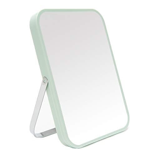 YEAKE Table Desk Vanity Makeup Mirror,8-Inch Portable Folding Mirror with Metal Stand 90°Adjustable Rotation Tavel Make Up Mirror Hanging Bathroom for Shower Shaving(Green)