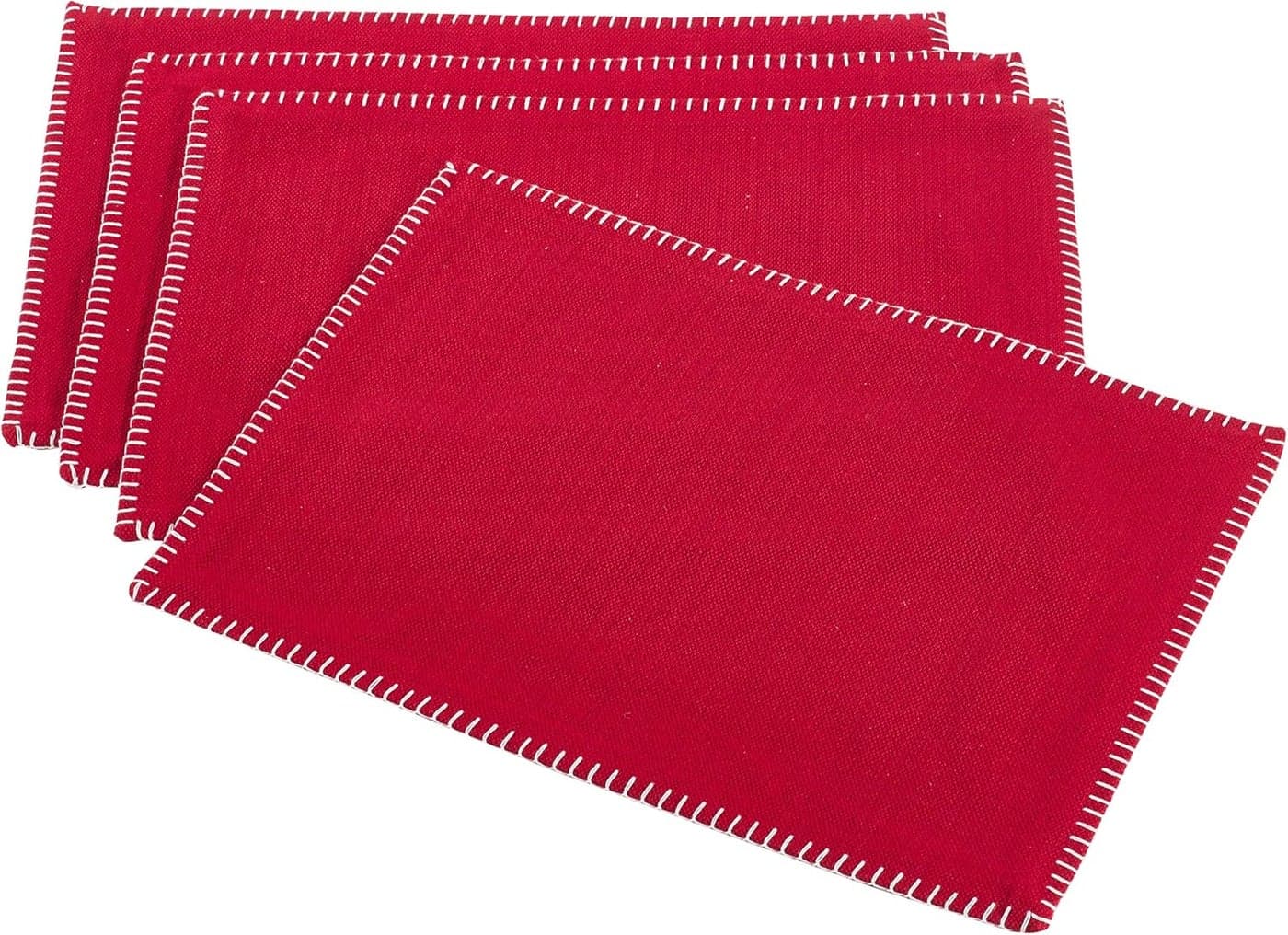 Saro Lifestyle Whip Stitched Design Cotton Placemat Set of 4 Red 13x19