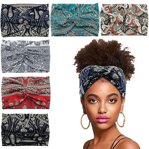 Carede Wide Headbands for Women Girls, Large Bandana Boho Headbands Workout Yoga Running Hair Bands for Women's Hair, Non Slip Sweat Head Bands,Pack of 6