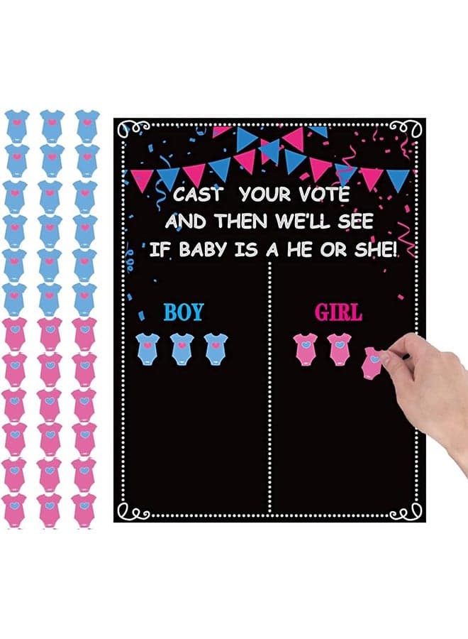 Baby Gender Reveal Board, Party Supplies Kit with Decorations Games, Reusable and Durable, Gender Reveal Voting Poster Board with Stickers, Chalkboard Design Party Games Kit