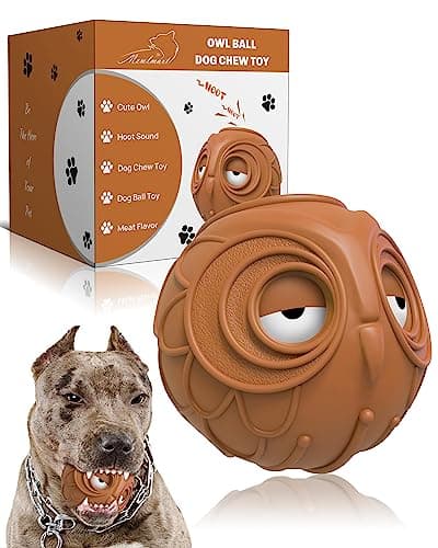 Giggle Ball for Dogs Owl Dog Toys for Aggressive Chewers Medium Large Dogs Fun Gift for Dog Natural Rubber Herding Ball for Dogs Cute Owl Hoot Brown New