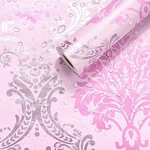 Wolpin Pink Damask DIY Self-Adhesive Wallpaper (45 x 500 CM, Pink) | Wall Sticker for Living Room, Hall, Bedroom, Home Interior Decoration | Botanical PVC Vinyl Decorative Wallpaper Roll
