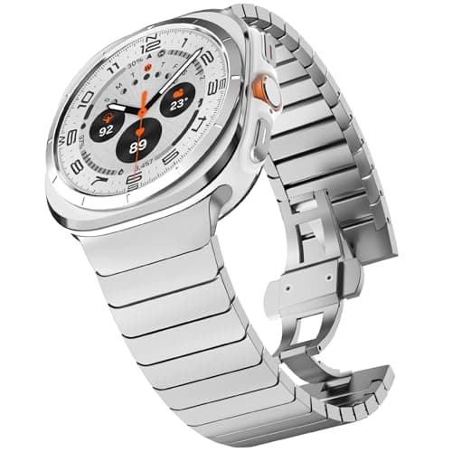 FULLIFE 24mm Wide Metal Bands Compatible with Samsung Galaxy Watch Ultra Bands 47mm Accessories for Men Women, Stainless Steel Link Folding Clasp No Gap Strap for Galaxy Watch 7 Ultra(47mm, Silver)