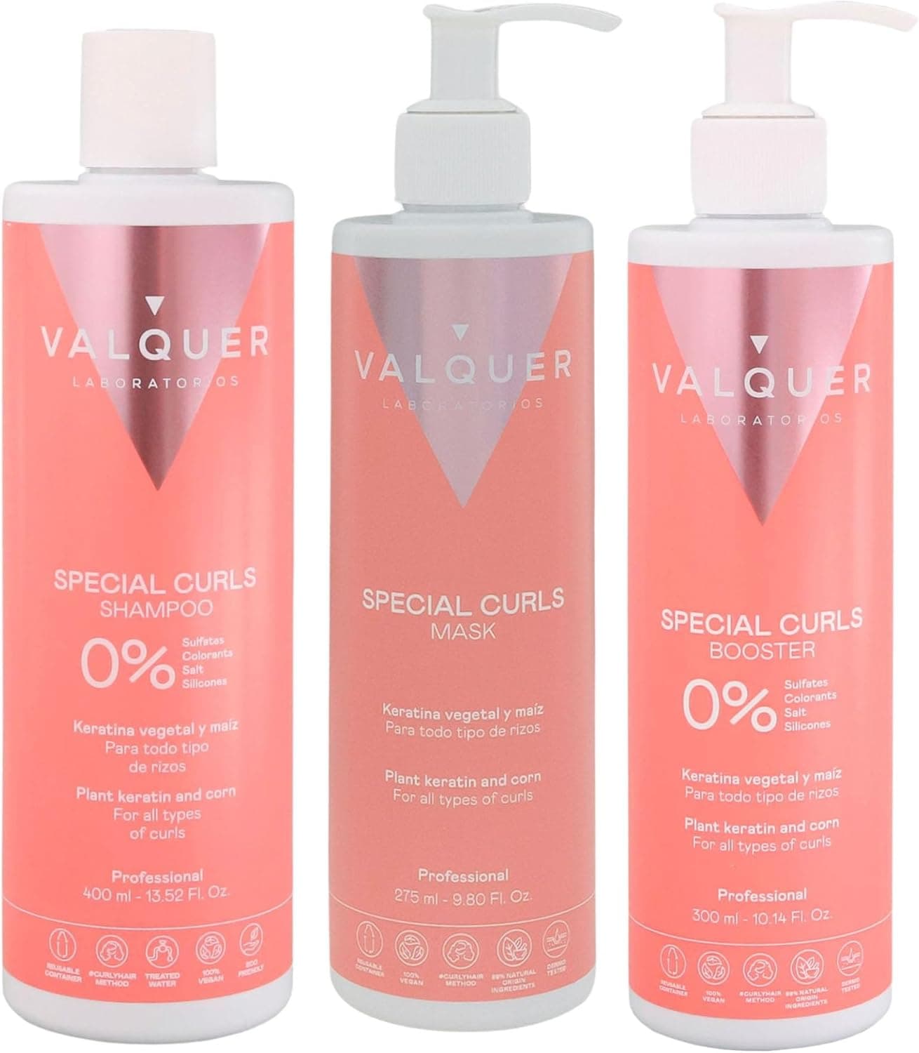 VALQUER Curly Hair Care Pack Includes Shampoo 400ml Mask 275ml Curl Booster 300ml Curly Method Approved Defines Hydrates Curls with PlantBased Keratin Corn Extract Vegan
