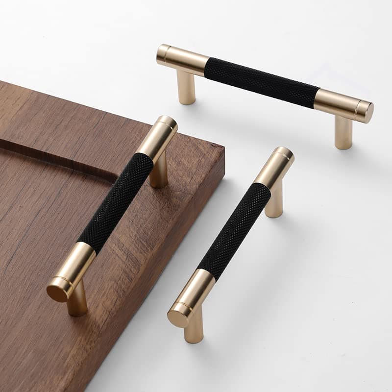 Westablize 2 Pack 3 3/4 Inch 96 mm Bar Cabinet Pulls Gold and Black Knurled Handles for Brushed Gold Drawer Pulls Cupboard Aluminum Handles