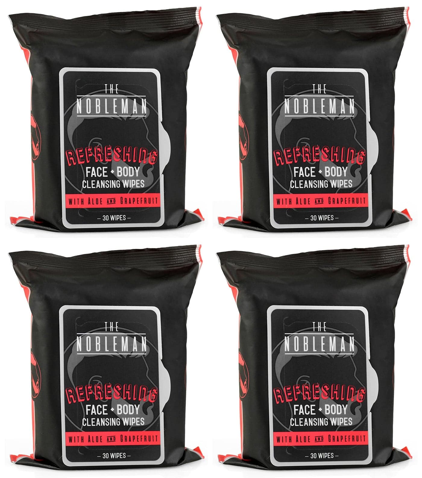 The Nobleman Face + Body Cleansing Wipes: Refreshing - with Aloe & Eucalyptus - 120 TOTAL WIPES (30ct x 4) - Travel-Friendly, Skin-Nourishing, All-in-One Wipes for Men & Women