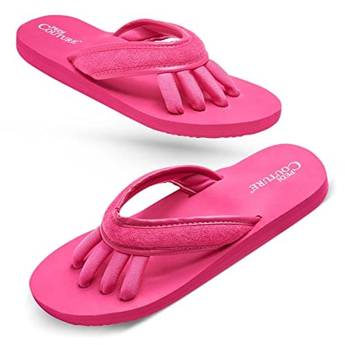 Pedicure Sandals with Built In Toe Separators for Women - Comfortable Spa Style Flip Flops for Home, Salon, Yoga & Gym Use - Ideal for Nail Drying & Foot Wellness (Fuchsia-XL)