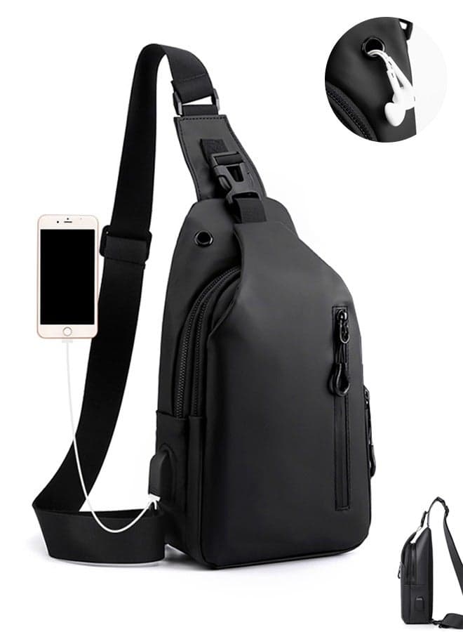 Waterproof Sling Bag for Men Crossbody Bag Shoulder travel Backpack Sling with USB Charging Port Anti Theft Cross Body Bag Chest Daypack for Hiking Sports Running Women-Black