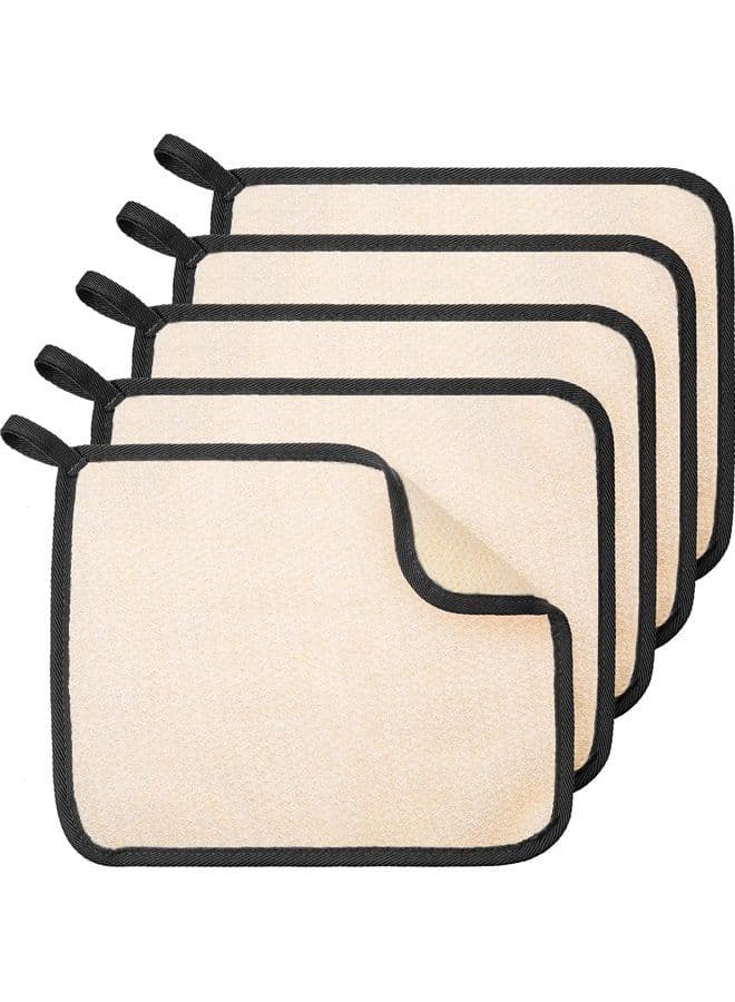 5 Pieces Exfoliating Face and Body Wash Cloths Towel Weave Bath Cloth Exfoliating Scrub Cloth Massage Bath Cloth for Women and Men (Black Edge,10.63 x 9.05 Inch)