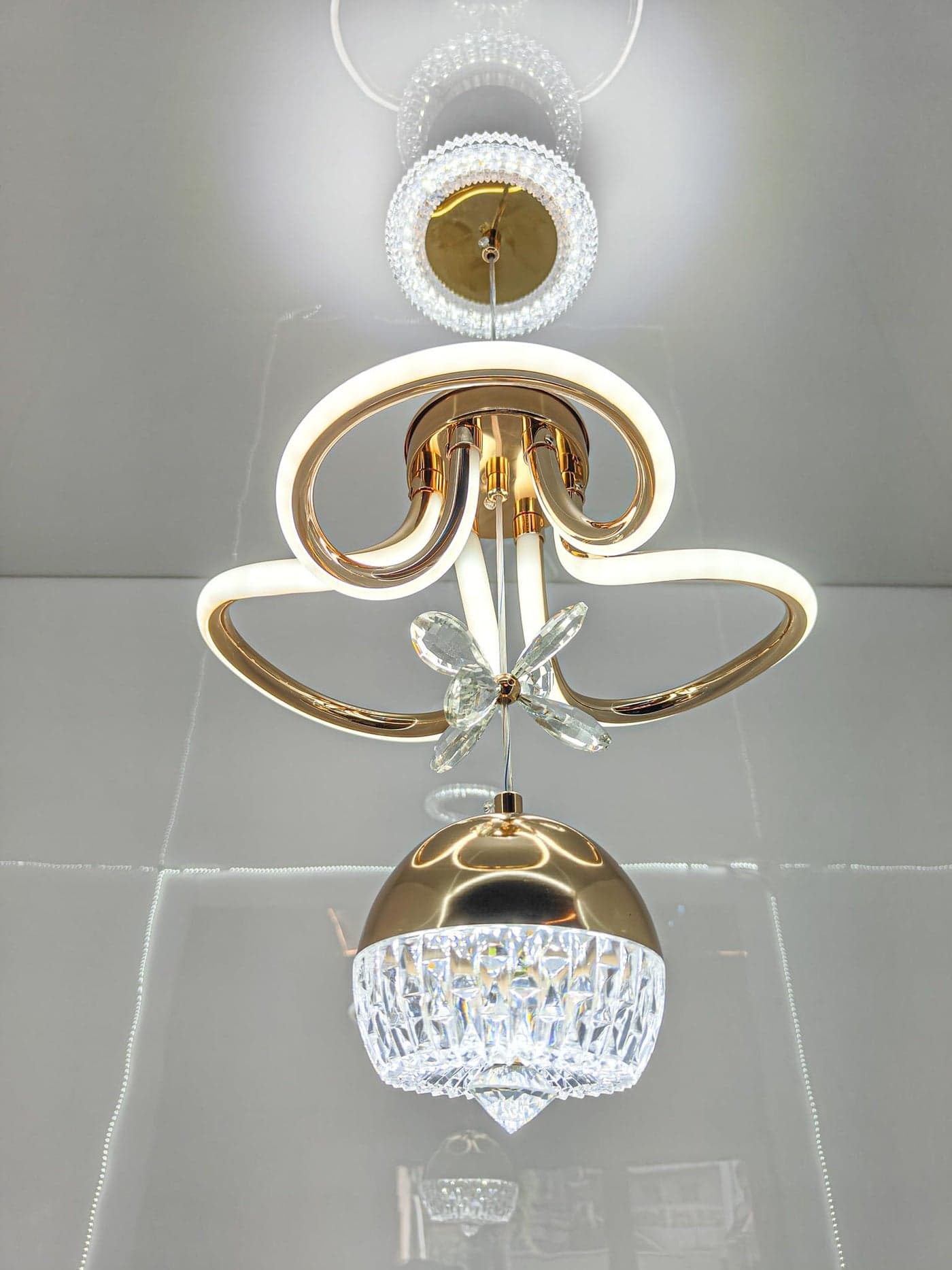 swanart Modern LED Chandelier with Crystal Pendant - Dimmable Gold Ceiling Light Fixture for Living Room, Dining Room, Bedroom