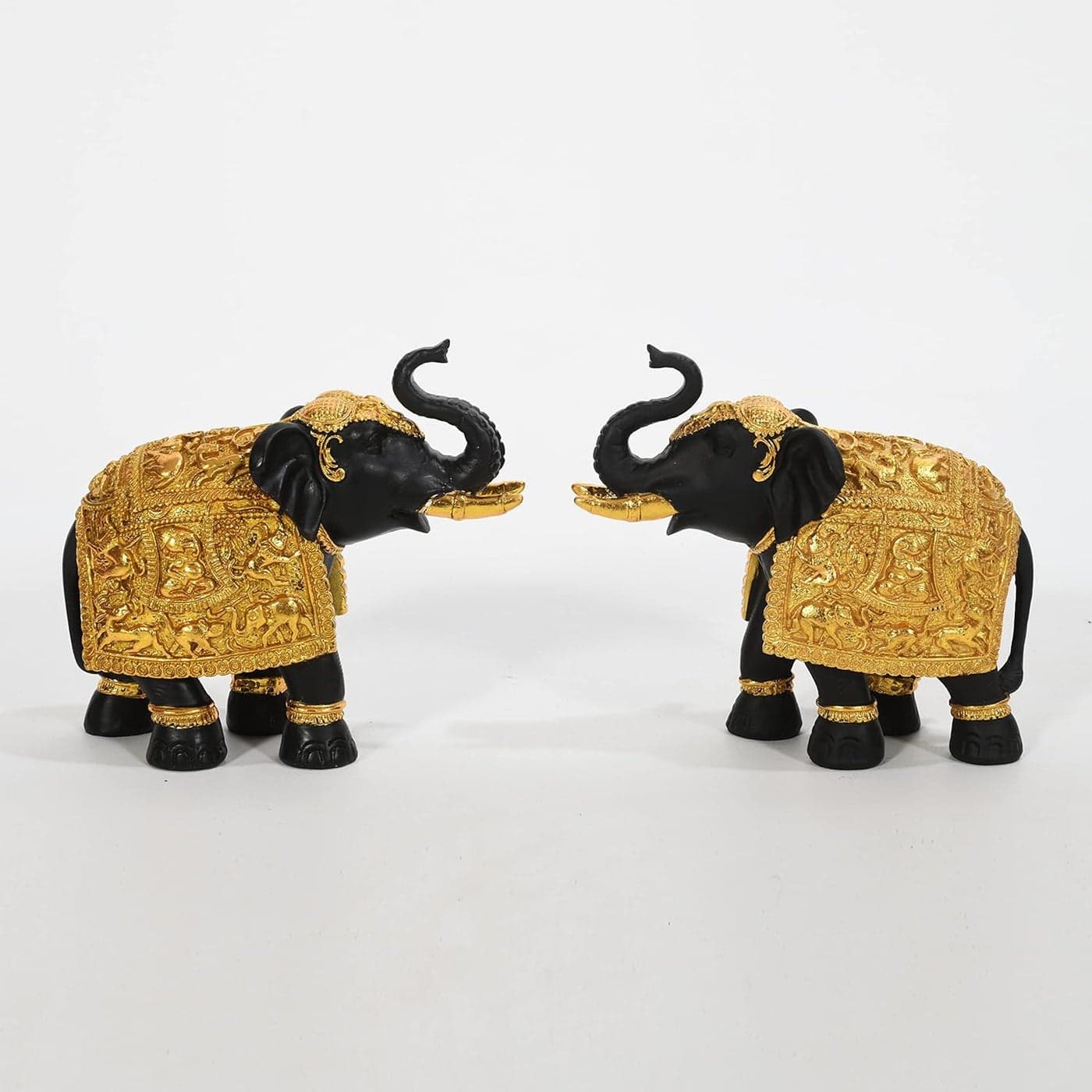 Lamcy Plaza Resin Gold Black Elephant Statue Showpiece 8 Inches Set of 2 Home Decor Items for Hall Showcase Living Room Bedroom Resin Elephant Home Decor Showpiece for Gift Purpose