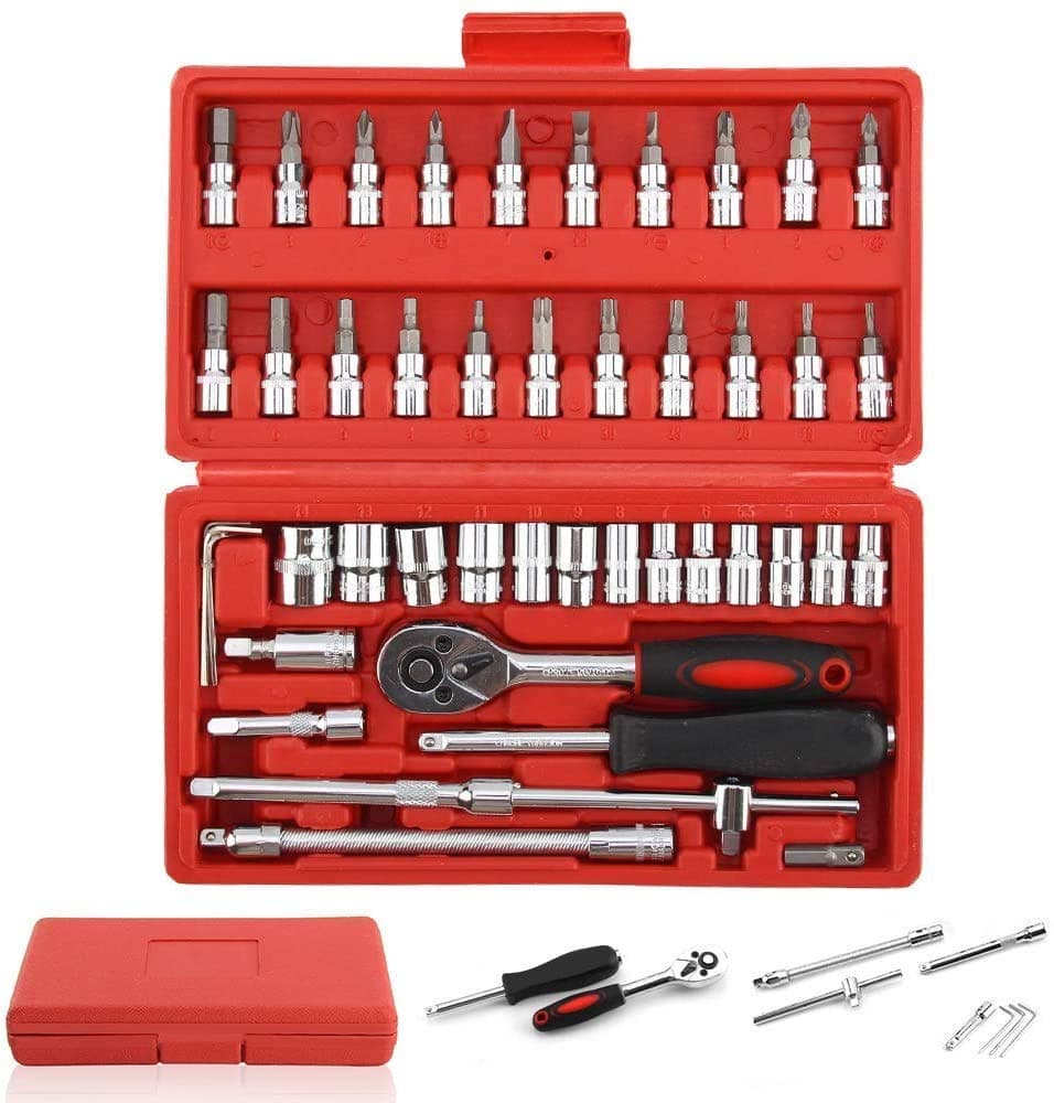 Calyrex 46 in 1 Pcs Tool Kit Ratchet Socket Wrench Combination Tools Kit Screwdriver Drive Ratchet Socket and Star Hex Torx Bits Wrench Handle Remove and Replace the Socket