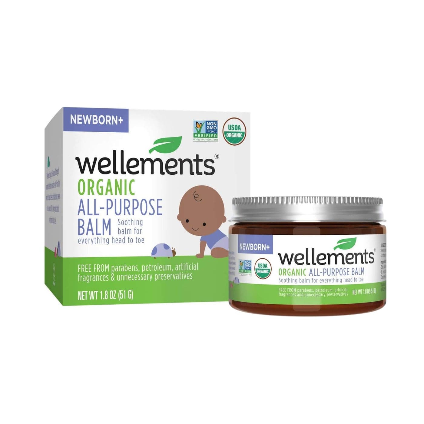 Wellements Organic All Purpose Balm for Babies and Kids Gentle and Soothing All Over Ointment for Dry Chafed and Sensitive Skin Free From Petroleum Parabens and Fragrances 18 Fl Oz