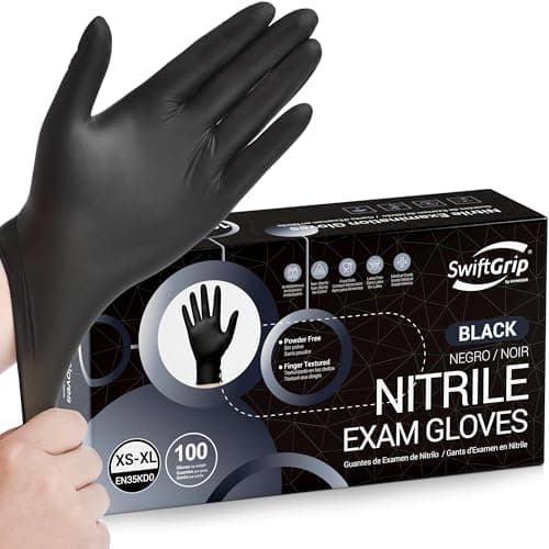 SwiftGrip Black Nitrile Gloves, Disposable Latex Free for Cooking & Esthetician, Food-Safe Rubber Gloves, Powder Free, Non-Sterile, 100-ct Box (XS)