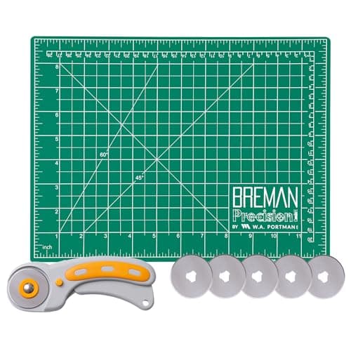 WA Portman Self Healing Cutting Mat & Rotary Cutter for Fabric Set – 9x12 Sewing Cutting Mats for Crafts with 45mm Fabric Cutter Wheel & 5 Rotary Blades – Quilting & Sewing Supplies Kit