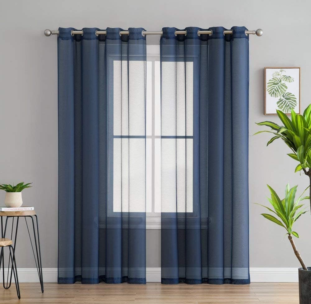 HLCME 2 Piece Semi Sheer Voile See Through Window Curtain Grommet Panels for Bedroom Living Room Dining Room Navy Blue 54 W x 72 Inch Long